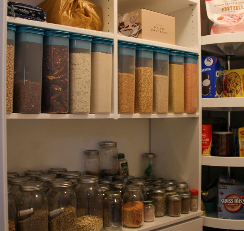 pantry with airtight containers for bulk food storage
