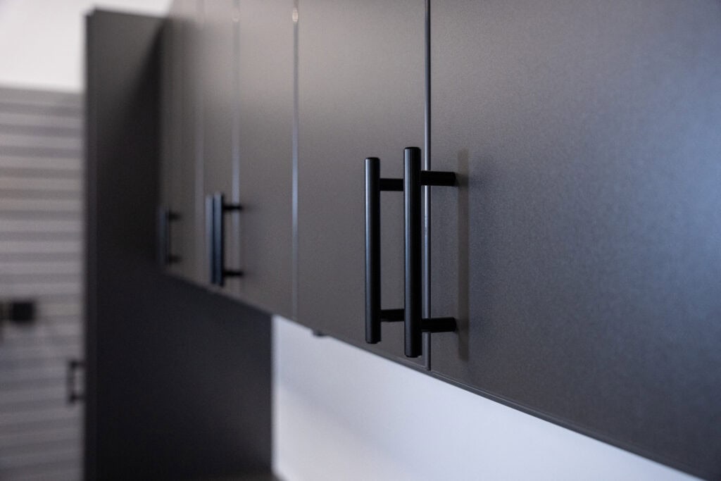 garage cabinet door in black finish